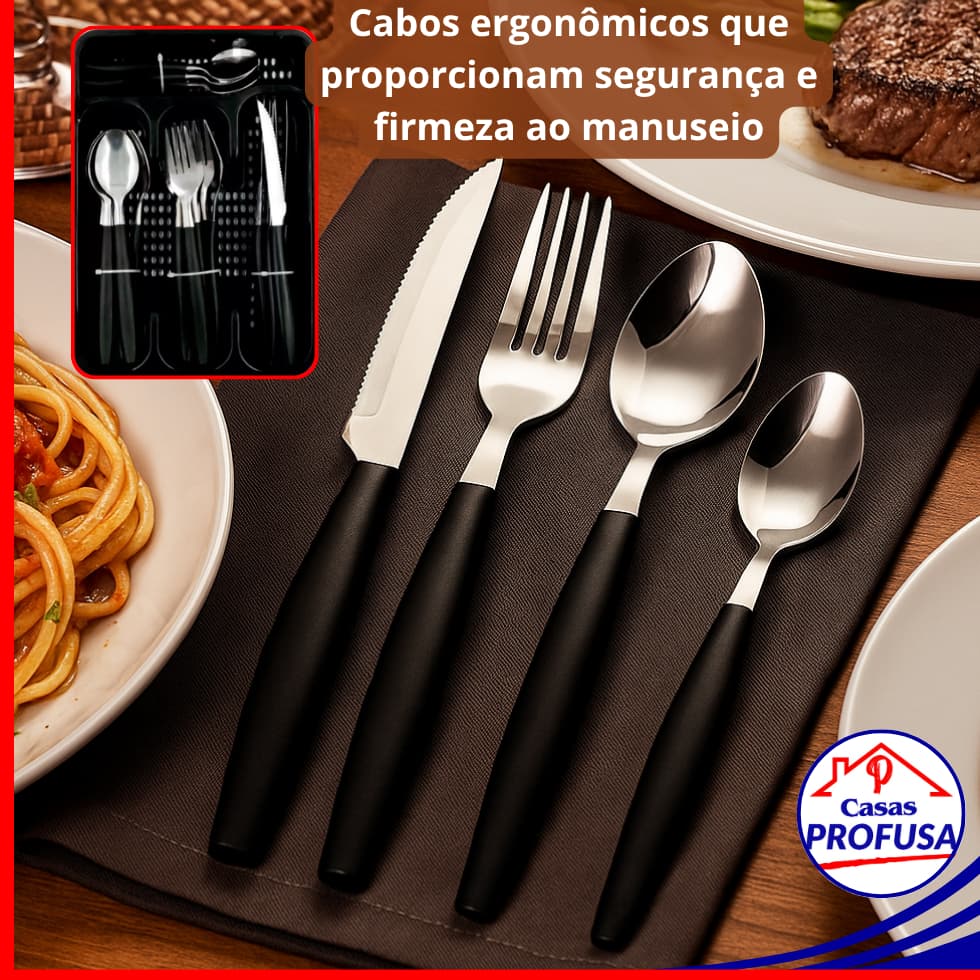 Kit Conjunto de Talheres 25 Peças Inox Com Organizador de Gaveta Cozinha ou Suporte Capri de Bancada