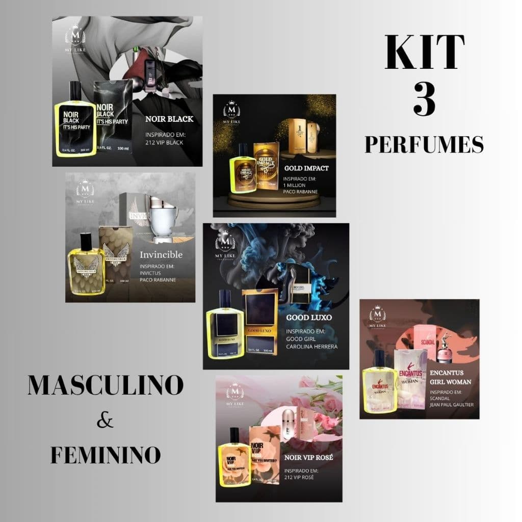 Kit 3 Perfumes Feminino Masculinos 100ml Alta Fixação Longa Duração Essência Fragrância Intensa Envio Imediato - My Like
