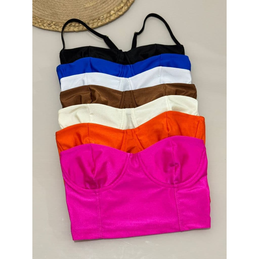 Cropped Ju Cropped em Poliamida Acetinada com Aro de sustentação e alça reguladora cropped feminino top blusa lisa