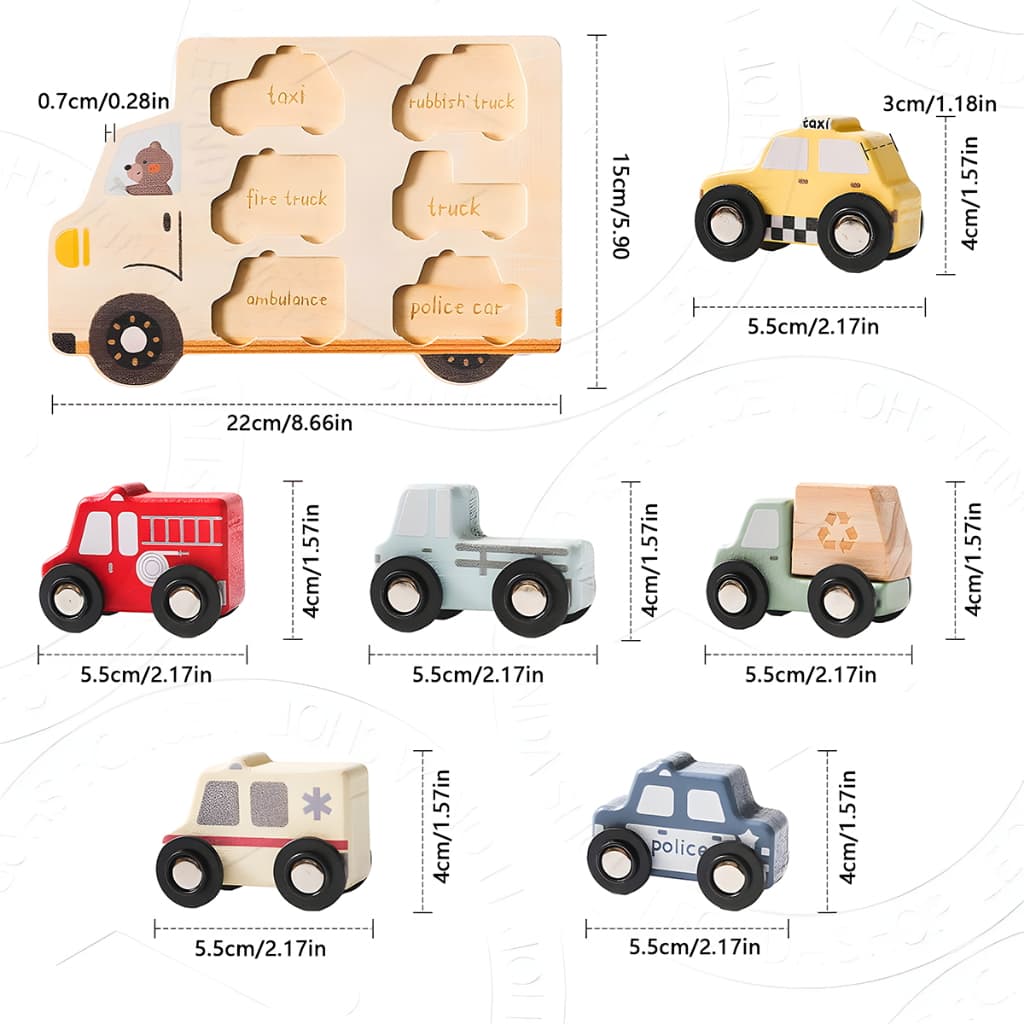 Presente Criativo para Crianças: Quebra-Cabeça de Madeira com Carrinhos, Brinquedo Educativo para 2-4 Anos
