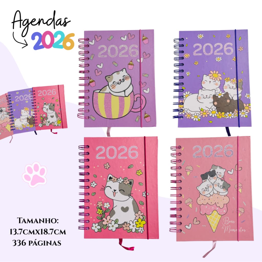 Agenda 2026 Espiral 14x19 Desenhos Win Paper Papelaria Amigo Oculto