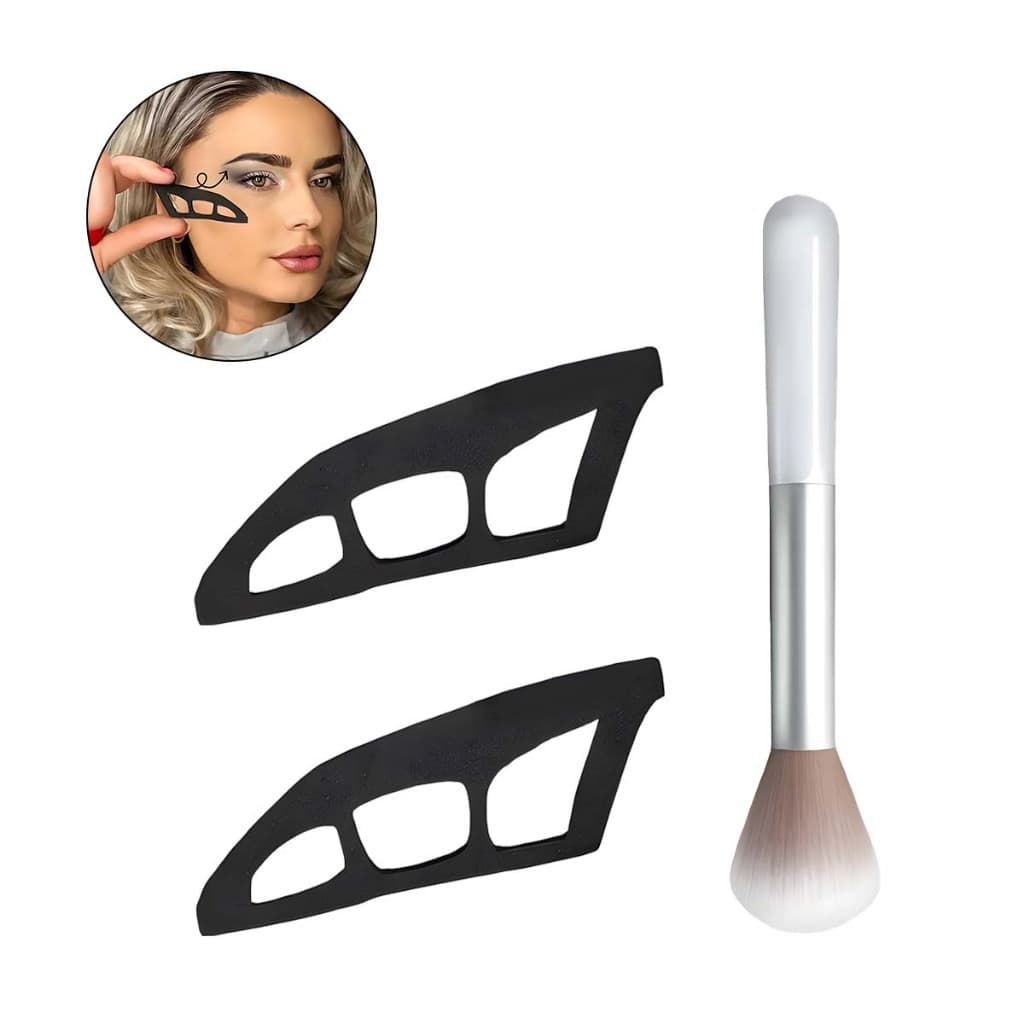Kit Gabarito para Maquiagem Olhos + Pincel - Ferramenta Auxiliar para Sombra e Delineado Perfeito Não Borra