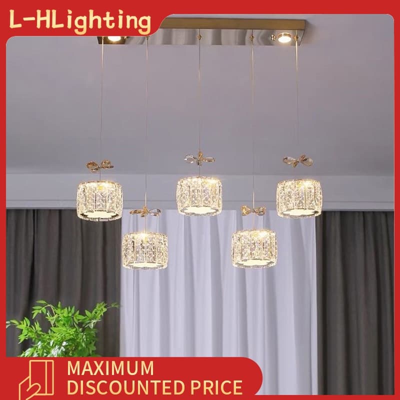 Lustre para restaurante com teto alto, luz de cristal para escada, luz de decoração interior, luz doméstica