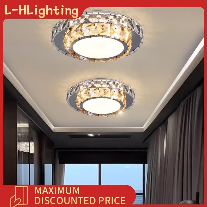 Lâmpada de cristal para quarto, lâmpada decorativa para sala de estar, lâmpada LED redonda para sala de jantar