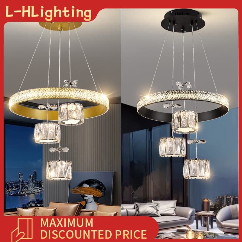 Novo lustre de cristal para quarto, plafon para sala de estar, luz LED moderna e minimalista para sala de jantar
