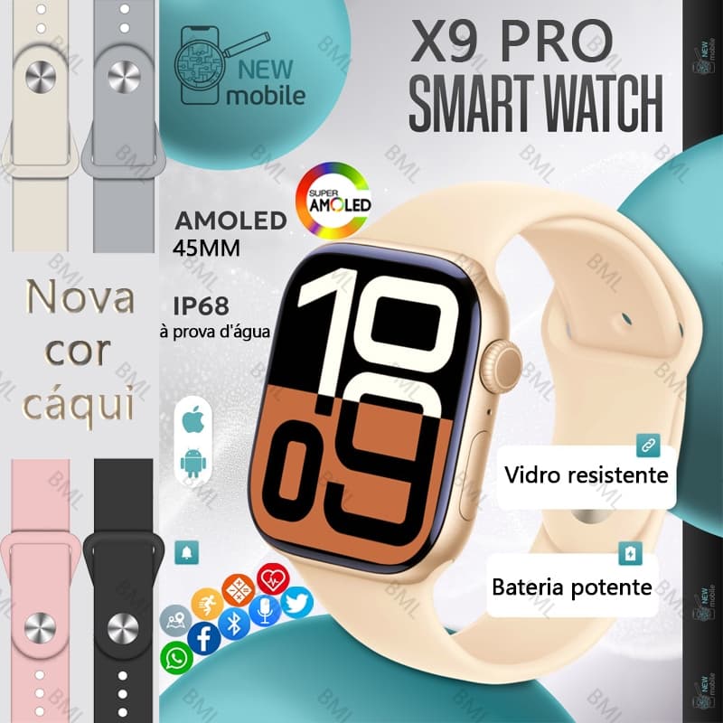 Smartwatch X9 Pro Bluetooth Call Relógio Inteligente NFC,GPS,Chat GPT,AMOLED À Prova D'água Feminino Masculino 45MM