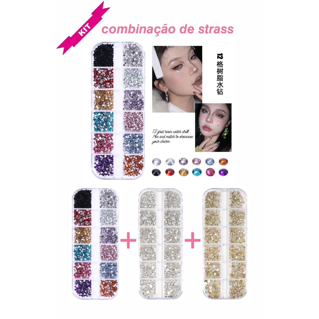 Strass coloridos/prateados/dourados Strass Para Maquiagem e Nail Art