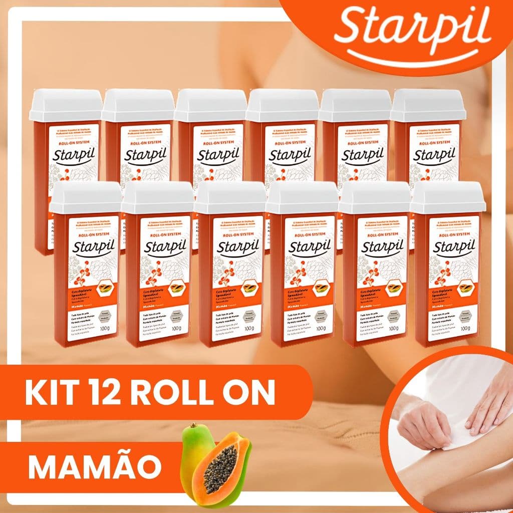 Kit Cera Depilatória Clássica Mamão Roll-on 100g Starpil Cera Quente Refil