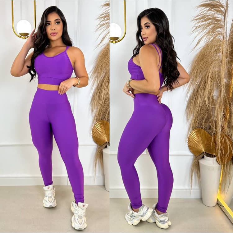 Conjunto Calça Legging e Top Fitness Zero transparência com Bojo removível Roupa de Academia feminino
