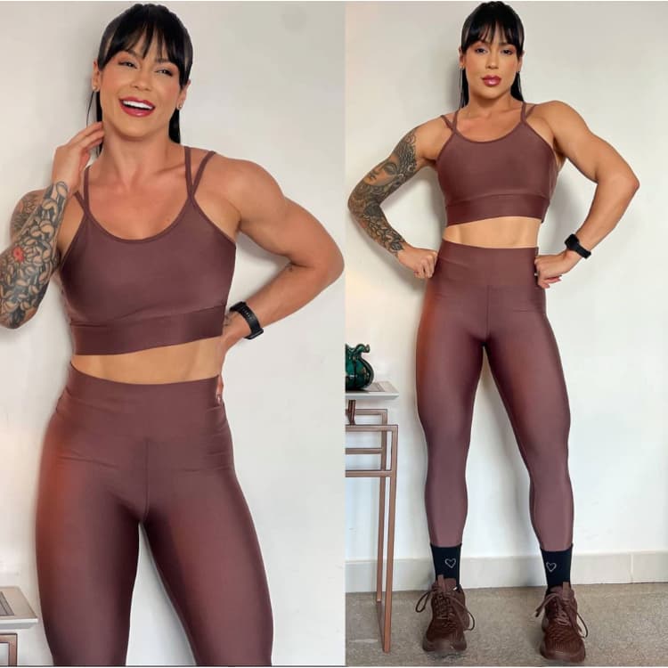 Conjunto top com calça bojo removível fitness academia feminino cintura alta moda zero transparência