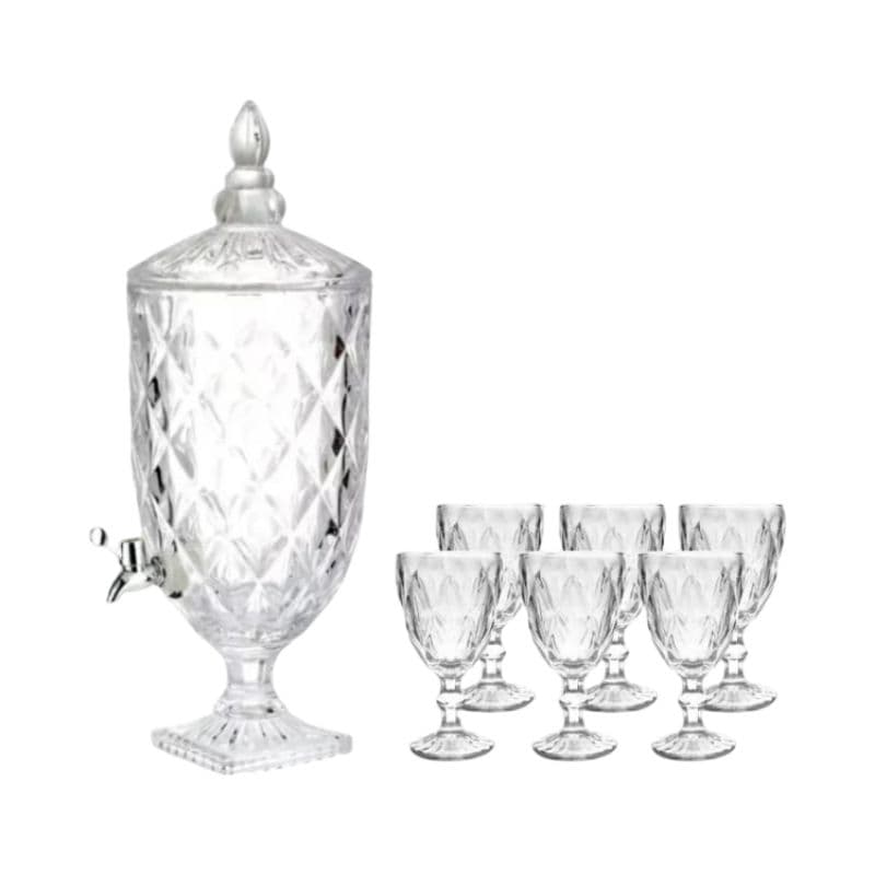 Suqueira Dispenser 5l + Taças Água + Diamante Total 7pçs