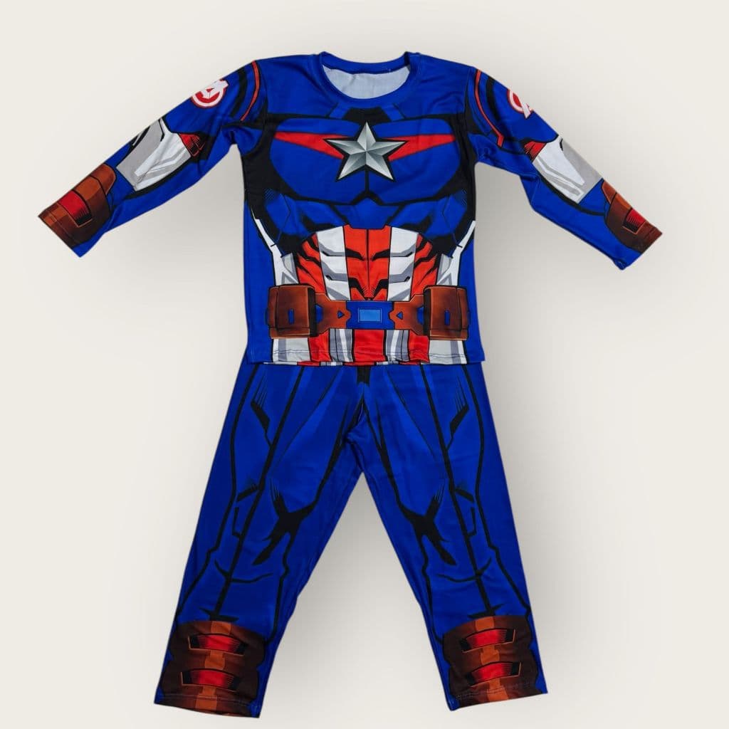 Pijama Infantil Capitão América Fantasia Temática Capitão América Conjunto Camiseta Calça Infantil Masculina Heróis Bara