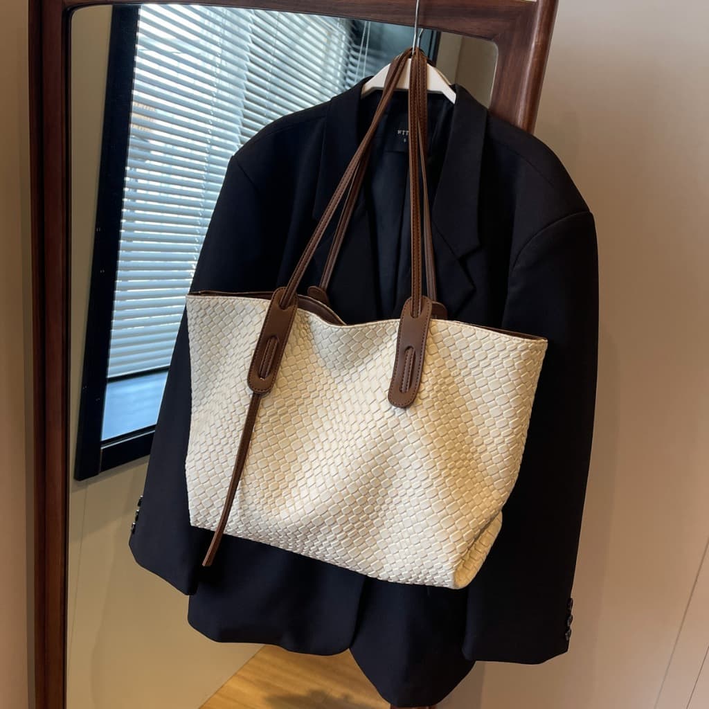 Bolsa Feminina De Um Ombro retro Tecido Rômbico Grande Capacidade Novo Nicho De Moda Outono E Inverno Versátil Linda