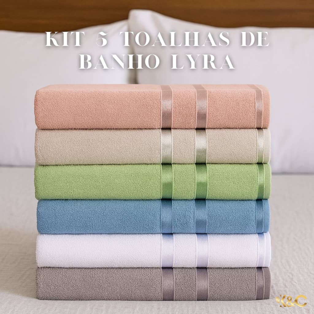 KIT 5 toalhas de banho LYRA - 100% Algodão
