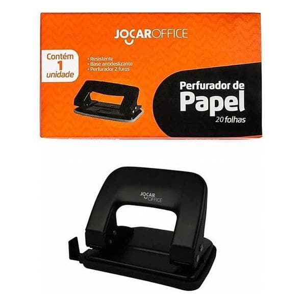 Perfurador De Papel 2 Furos P/20 Folhas Metal Furador Jocar Cor Preto