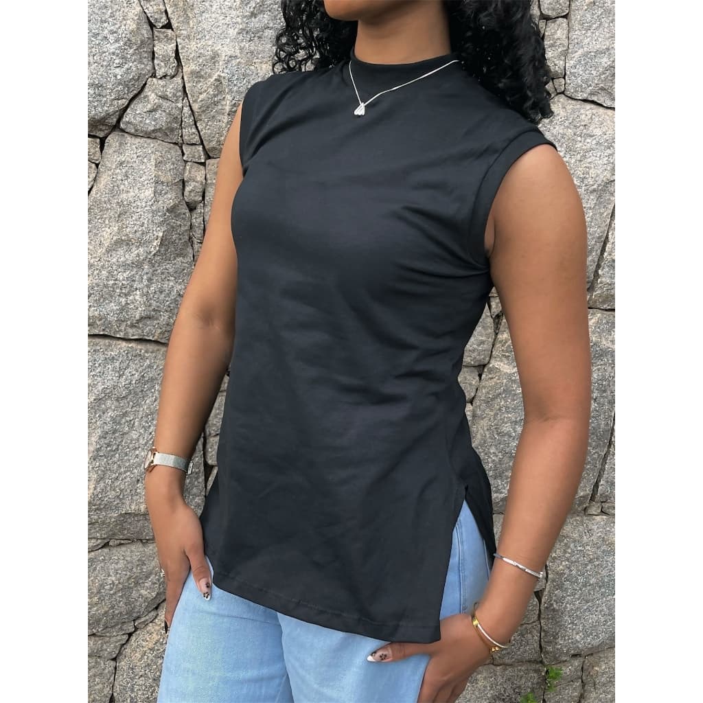Regata feminina gola alta blusa miniveste algodão