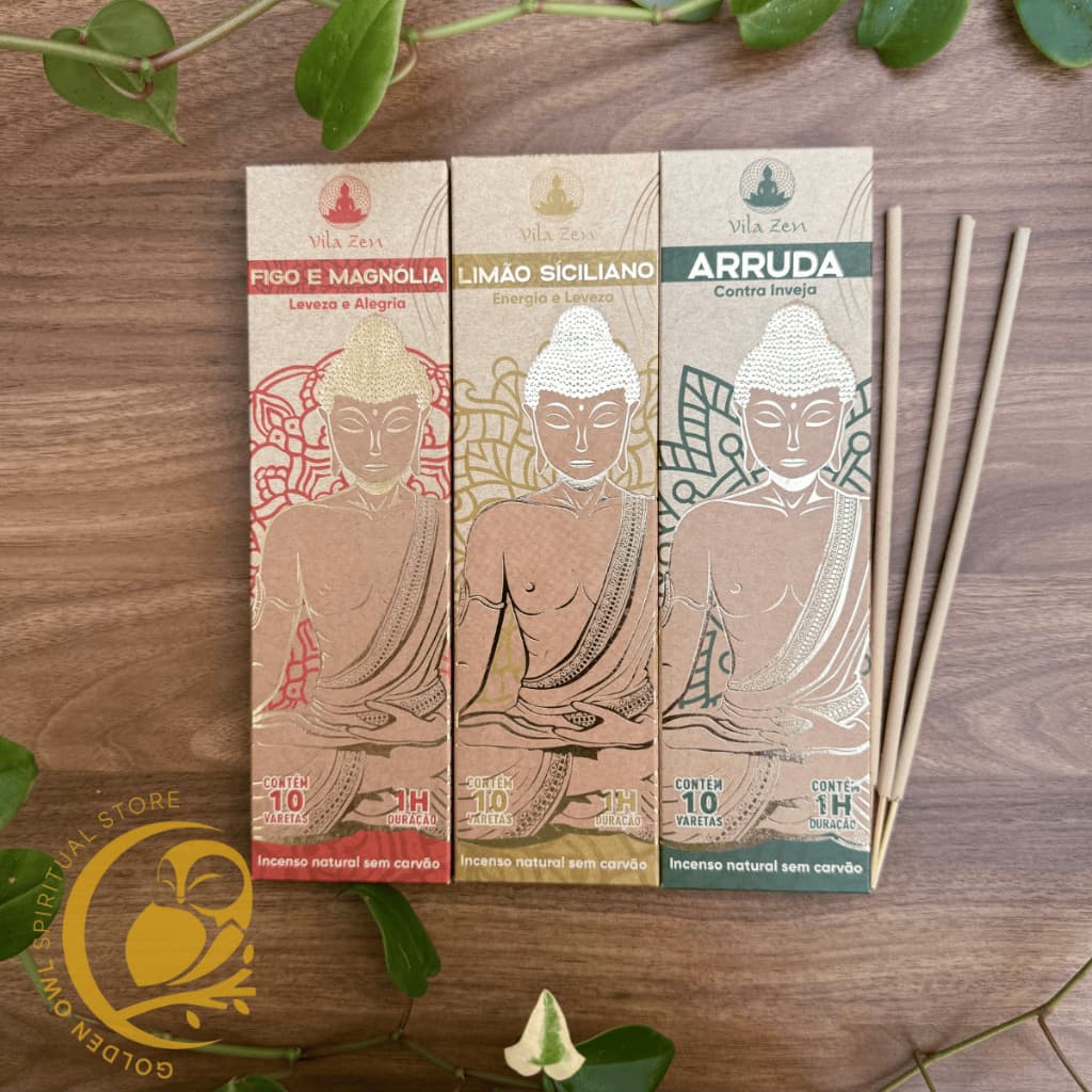 Incenso Vila Zen 10 Varetas Sem Carvão Linha Buda Meditação Lavanda Palo Santo Sândalo 7 Chakras