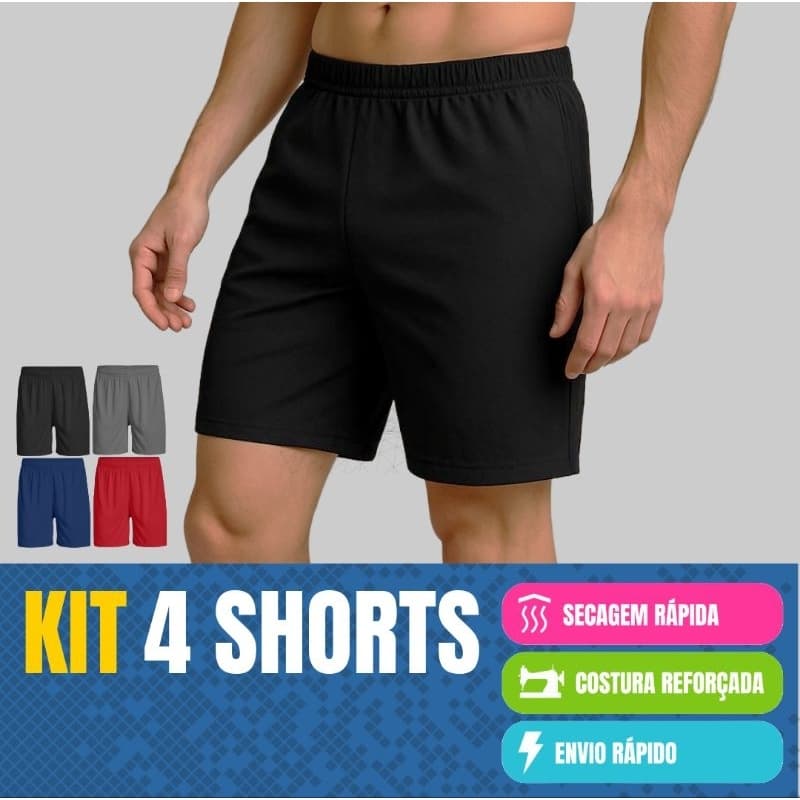 Kit 4 Shorts Masculinos para Academia Treino Corrida Futebol e Casual