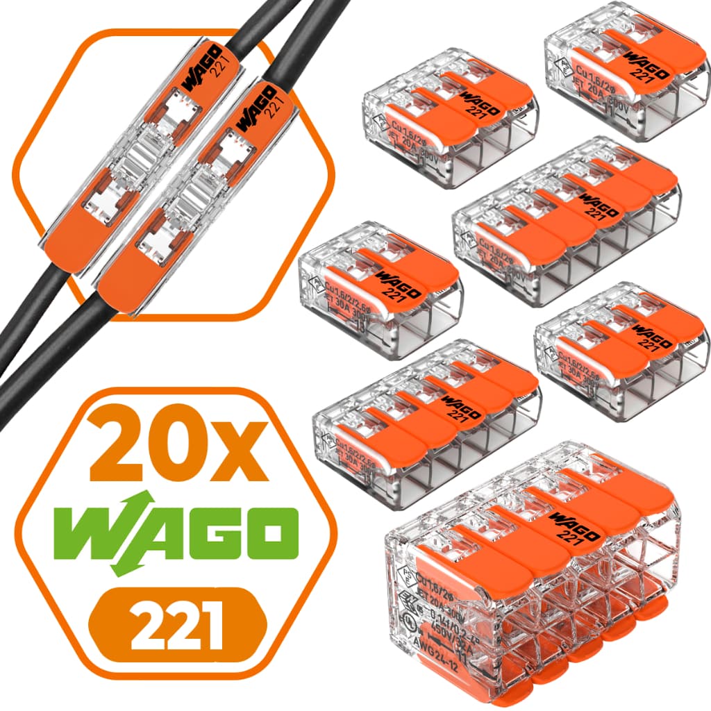 Conector de Fio Elétrico Wago Conectores Elétricos Emenda 1,2,3 e 5 vias 4mm² e 6mm² Kit 20 Peças