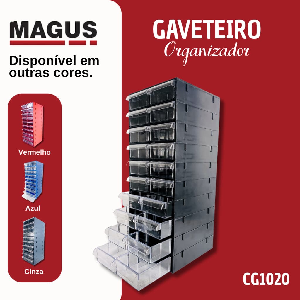 Gaveteiro Organizador Multiuso CG1020 com 20 Gavetas Grandes Resistentes Magus