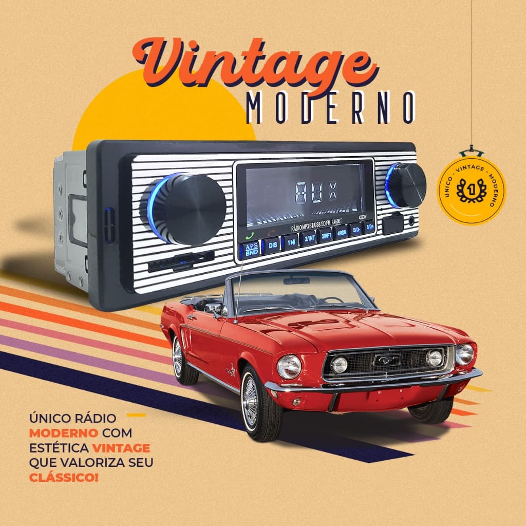 Rádio Automotivo Vintage Retro Carro Fusca Bluetooth  Fm Usb Carros Antigos