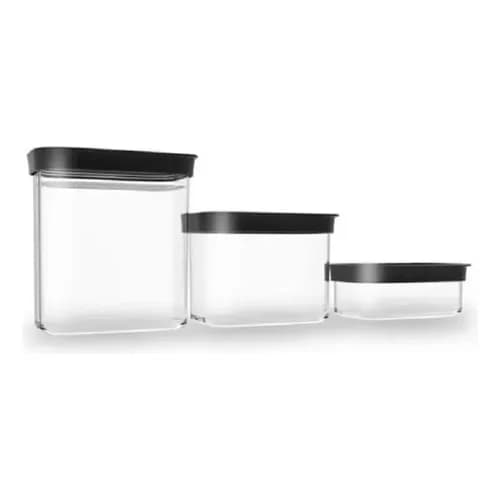 Conjunto 3 Potes Herméticos Anti Impacto Em Acrílico Helsim Transparente