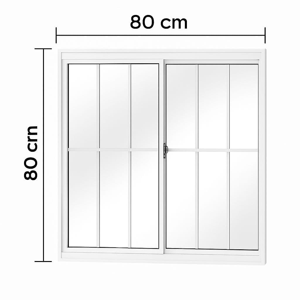 Janela de Correr 2 folhas 80x80 cm em Alumínio Branco com Grade Vidro Liso