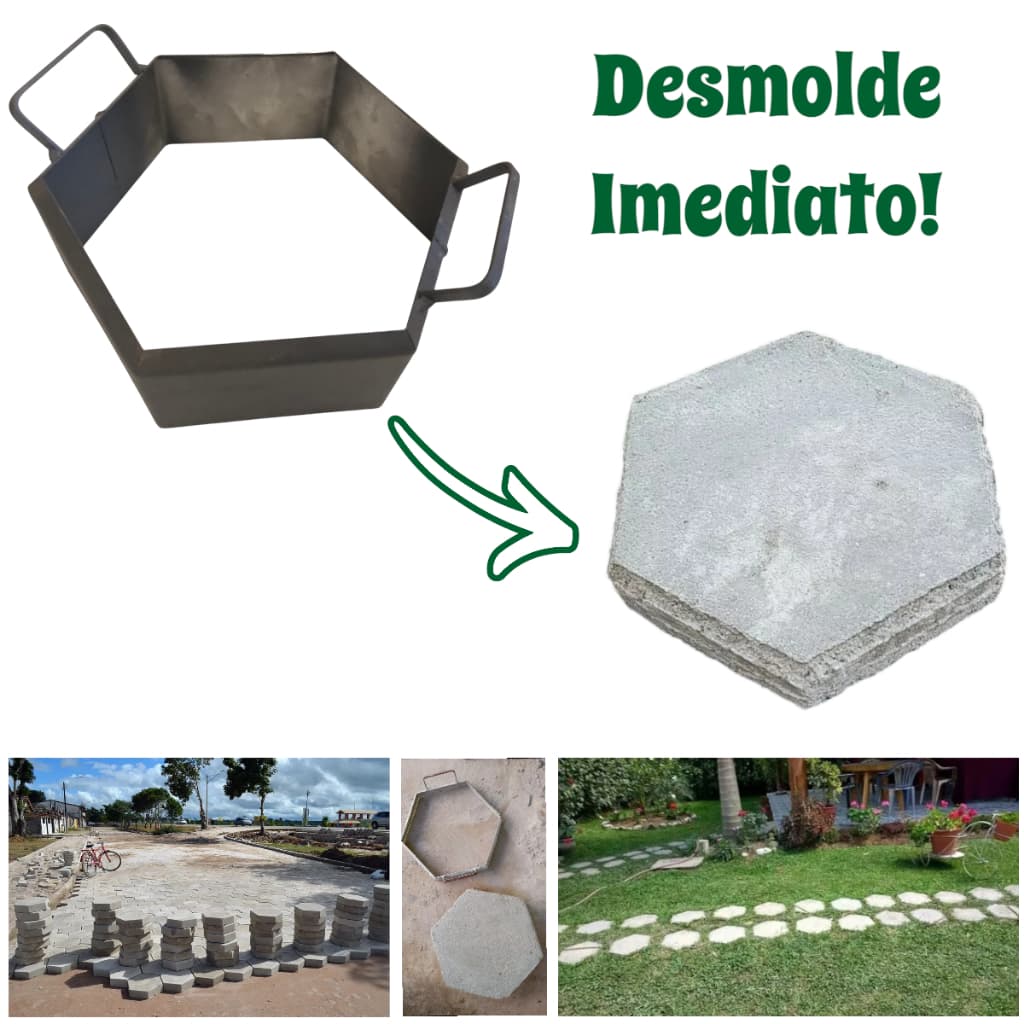 Forma Prática de Aço Molde para Bloquete Sextavado 1 Bloco 20x6cm - Pisos e Calçadas