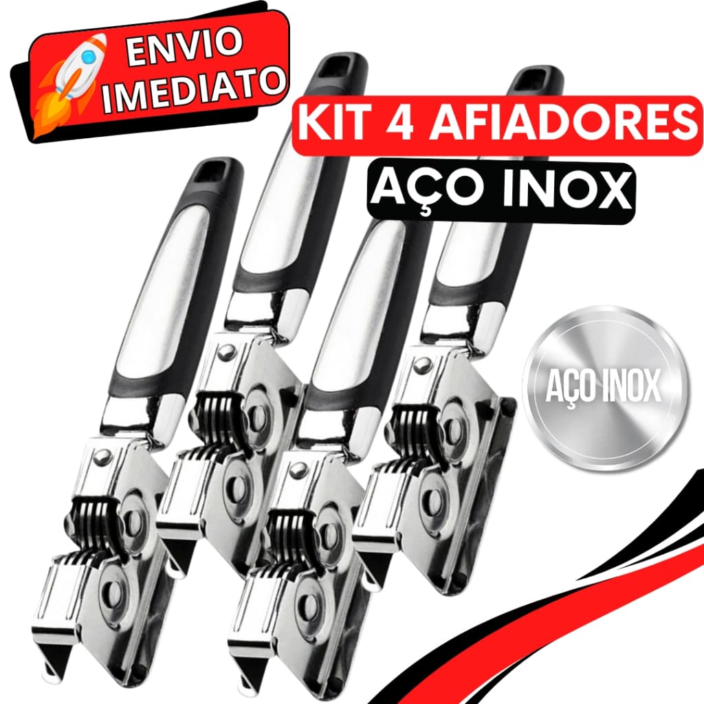 KIT Jogo 4 Afiador Amolador de Faca Profissional Inox Super Resistente 3 Laminas para Casa Cozinha Restaurante Açougue