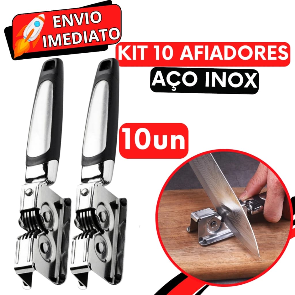 KIT Jogo 10 Afiador Amolador de Faca Profissional Inox Super Resistente 3 Laminas para Casa Cozinha Restaurante Açougue