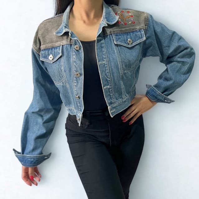 Jaqueta jeans femina vintage CGC manga longa modelo cropped moda blogueira casaco frio