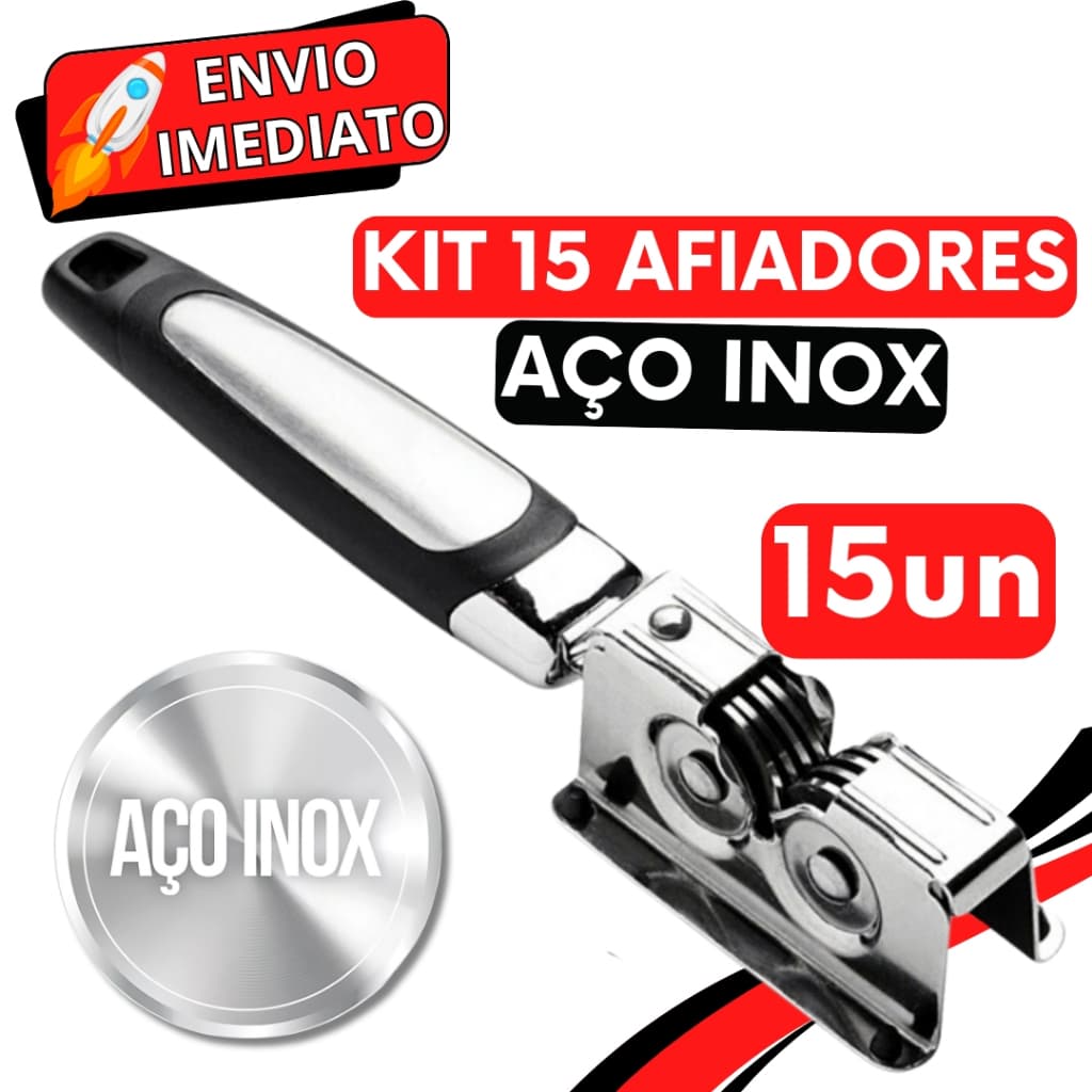 KIT Jogo 15 Afiador Amolador de Faca Profissional Inox Super Resistente 3 Laminas para Casa Cozinha Restaurante Açougue