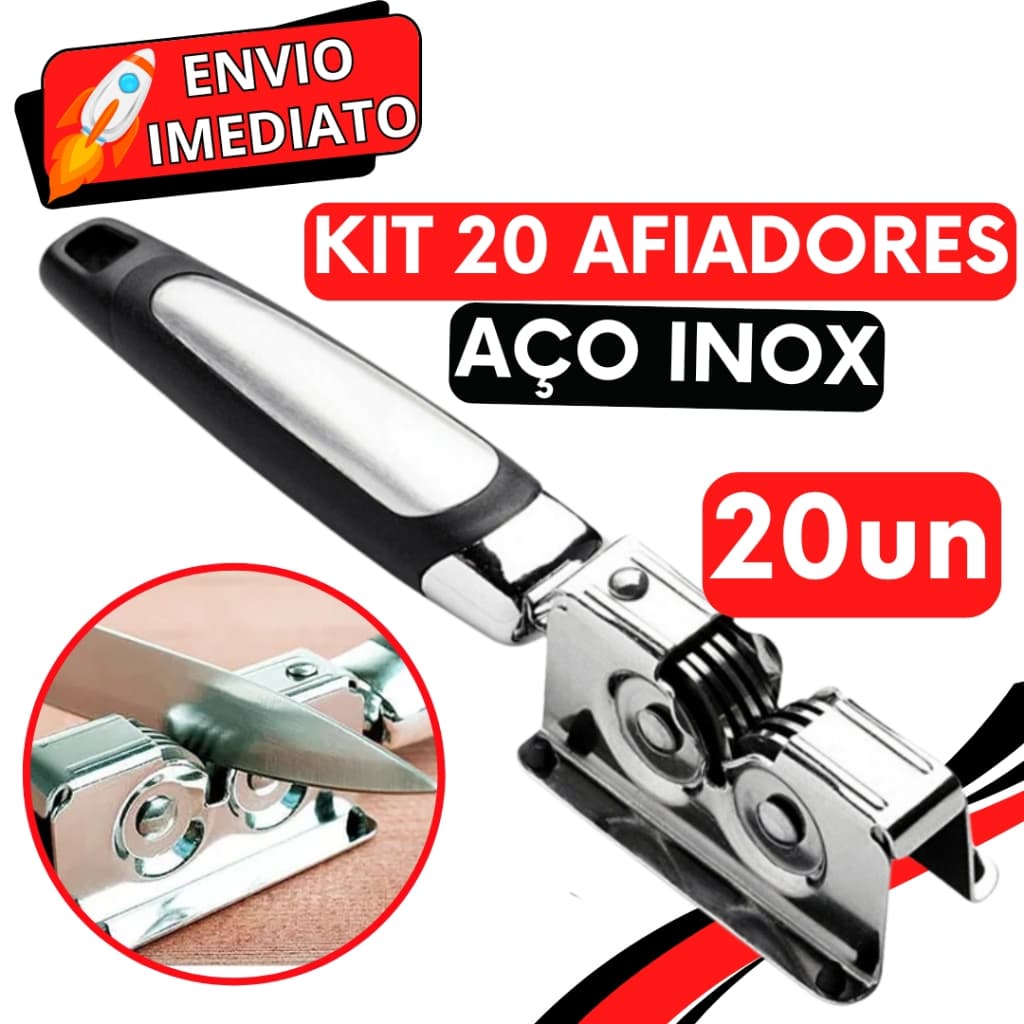 KIT Jogo 20 Afiador Amolador de Faca Profissional Inox Super Resistente 3 Laminas para Casa Cozinha Restaurante Açougue