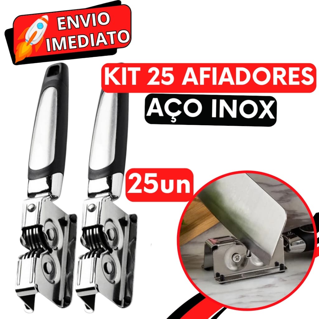 KIT Jogo 25 Afiador Amolador de Faca Profissional Inox Super Resistente 3 Laminas para Casa Cozinha Restaurante Açougue
