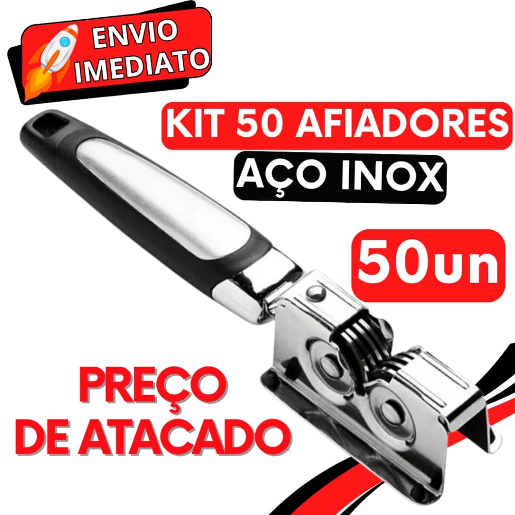 KIT Jogo 50 Afiador Amolador de Faca Profissional Inox Super Resistente 3 Laminas para Casa Cozinha Restaurante Açougue