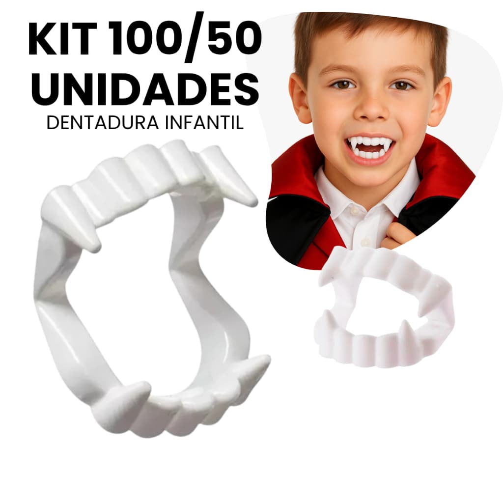 Kit 100/50 Unidades Dentadura Vampiro Mini Brinquedo Infantil Criança Halloween Gincana