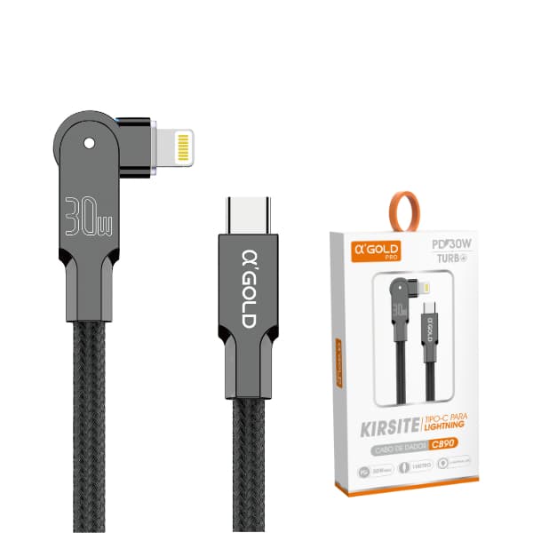 Cabo Turbo Tipo C + Tipo Lightning Para Iphone PD 30W 180º 1 Metro A'gold Original CB90