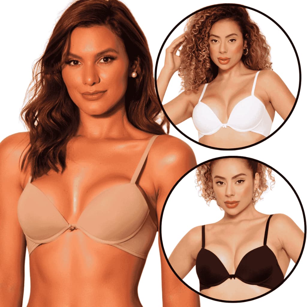 Kit 3 Sutia Feminino Básico Bojo Bolha Aro Confortável Alça Fina Poliamida Push Up Sustentação Bojo