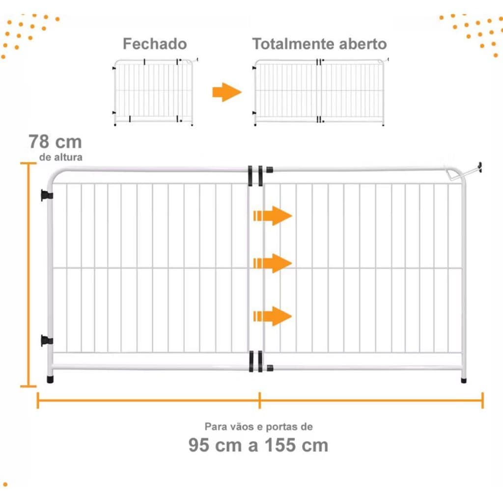 Portão Expansivo Médio Pet Proteção Cachorro ou Criança - 95 a 155 CM