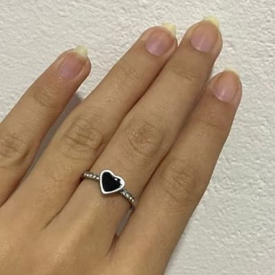 Anel Coração Preto Aço inox
