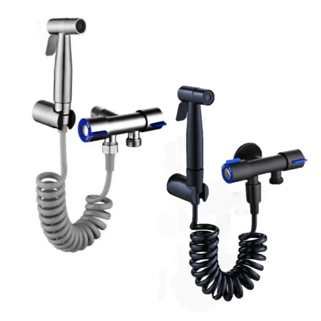 Ducha Higiênica Com Registro Duplo Preto Banheiro Lavabo Preto ou Cromado Completa 2 Saidas de ½ Para Banheiro 1/4 Volta