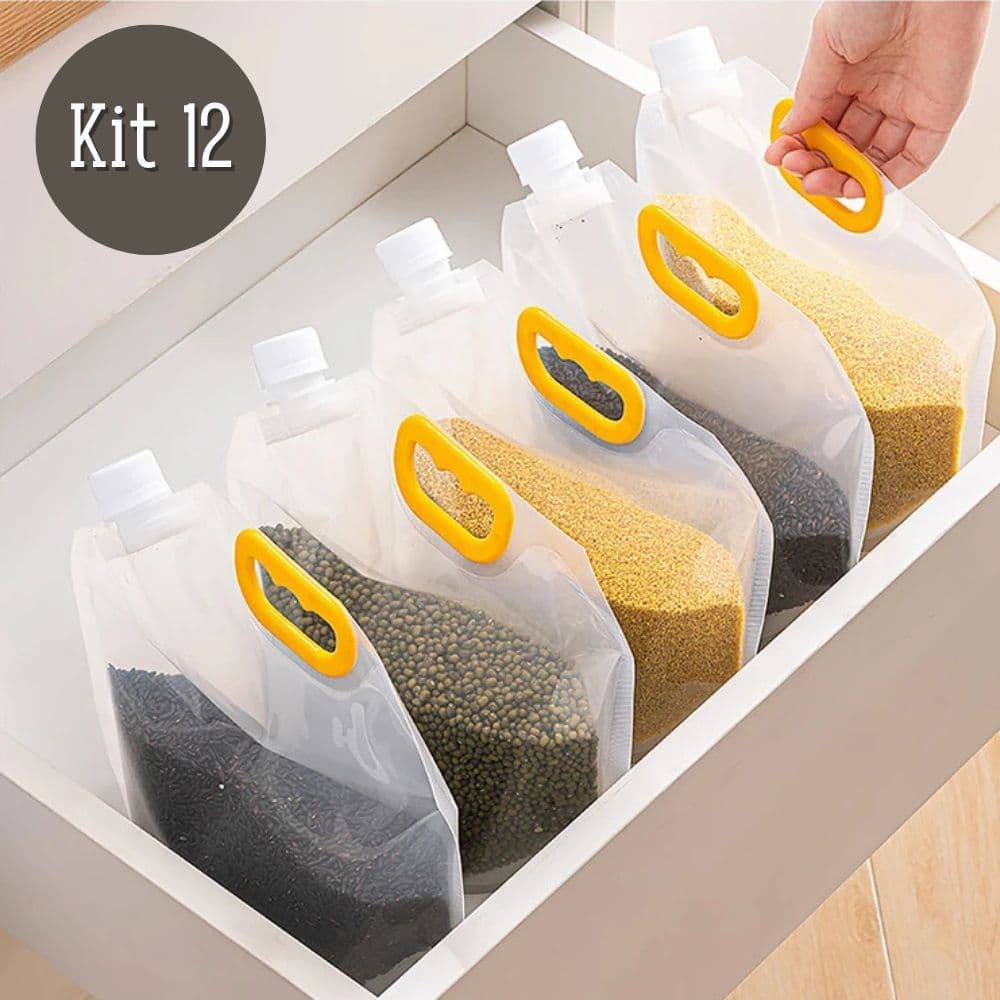 Kit 3/6/12unis Sacos de 1,5L Para Armazenar Alimentos/Grãos/Cereais C/ Tampa de Rosca Hermético