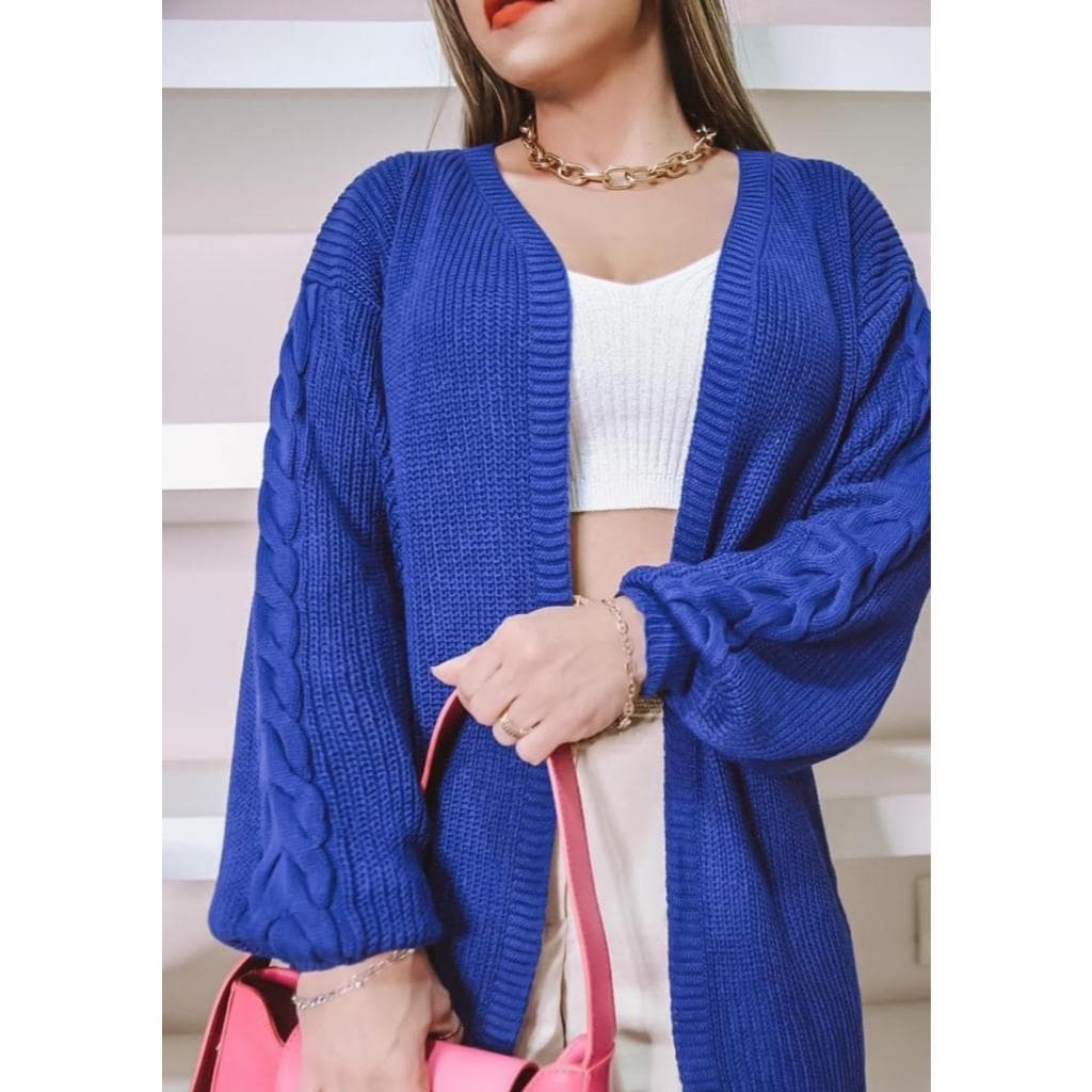 Casaco Sobretudo Tricô Feminino Aberto Inverno Frio Cardigan Tranças Kimono