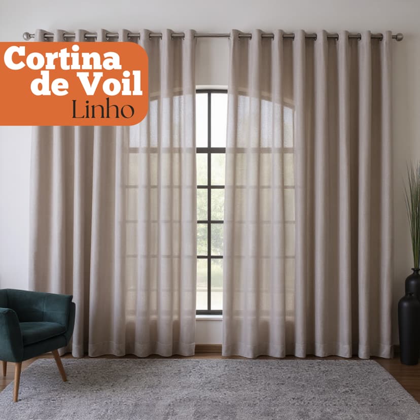 Cortina Voil Linho Sala Quarto 6,00 x 2,30/2,40/2,50/2,60/2,80