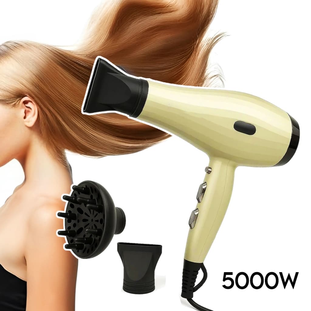 Secador de Cabelo 5000W 110V ou 220V Leve Potente C/ Difusor e Bico