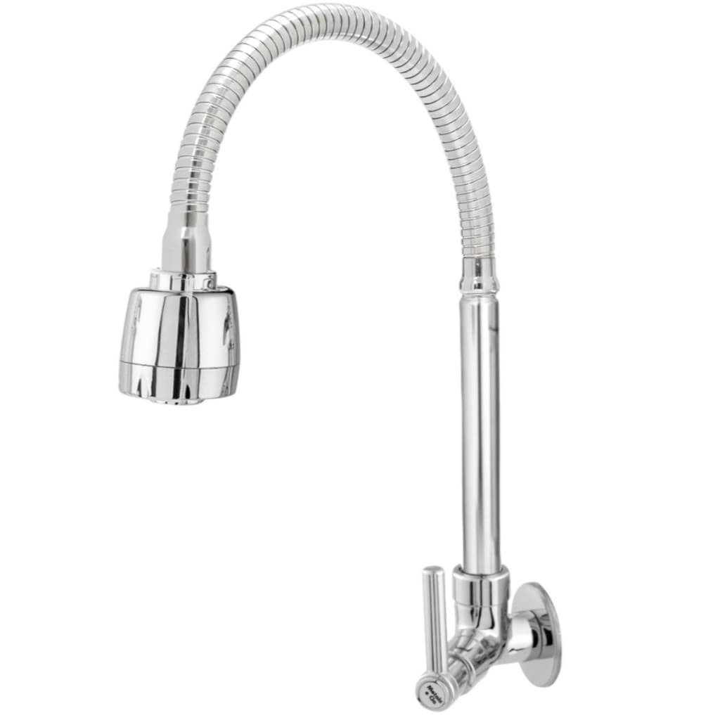 Torneira Gourmet De Parede Cozinha 1/4 De Volta Cromada Tubo Metal Flexível Chuveirinho 2 Jatos