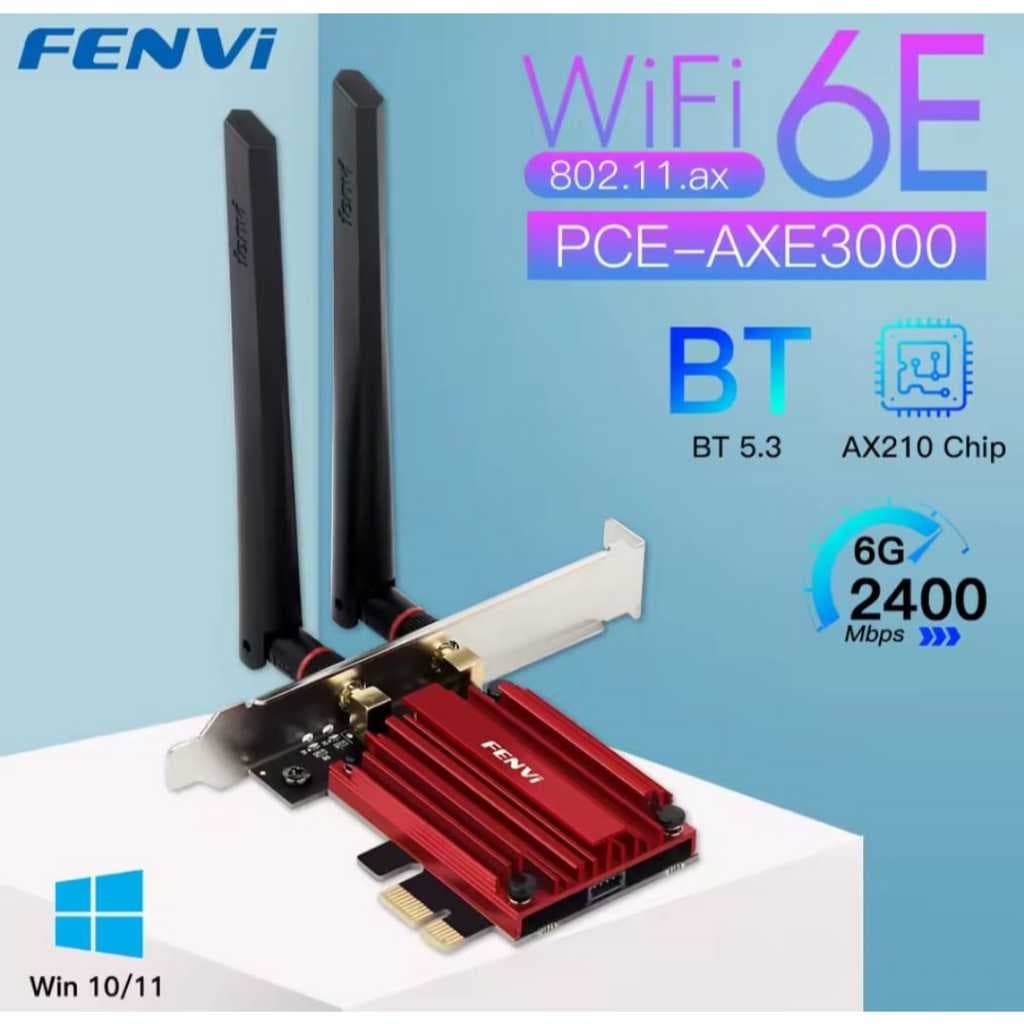 Placa Adaptadora Fenvi Wifi 6E PCE AXE3000 BT 5.3 Chip Intel AX210 2.4G/5G/6G