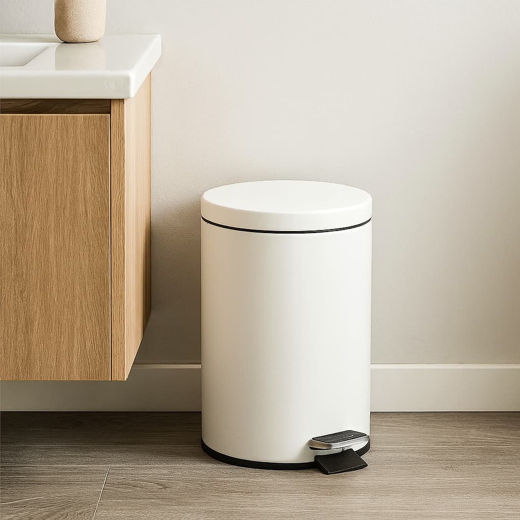 Lixeira Redonda com Pedal Aço 3L ou 5L Branco Matte Multiuso