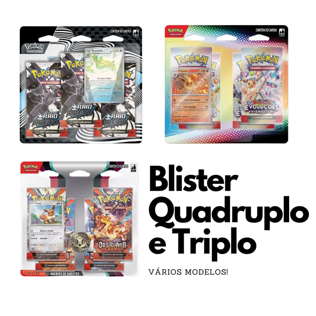 Blister Quadruplo e Triplo Pokémon Tcg vários modelos Cartas Pokémon Quad Triple Pack