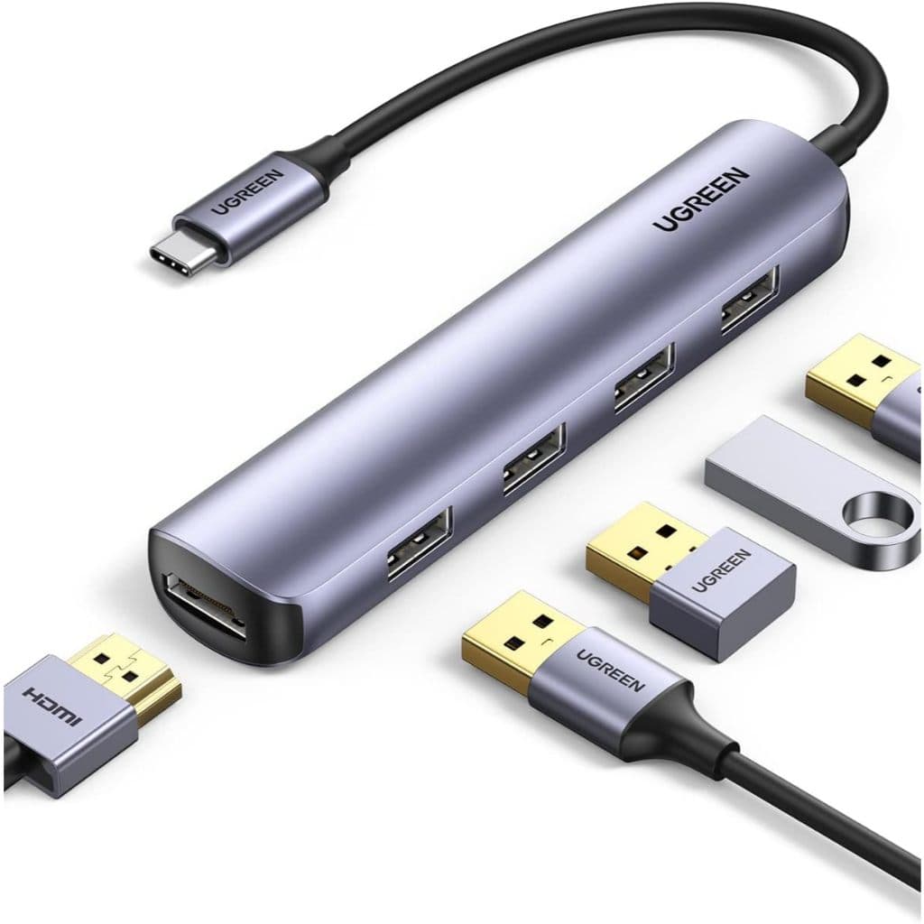 Ugreen -  USB-C Hub 5 em 1 HDMI 4K + 4 Portas USB 3.0 Ultra Slim para Macbook, iPad Pro, XPS